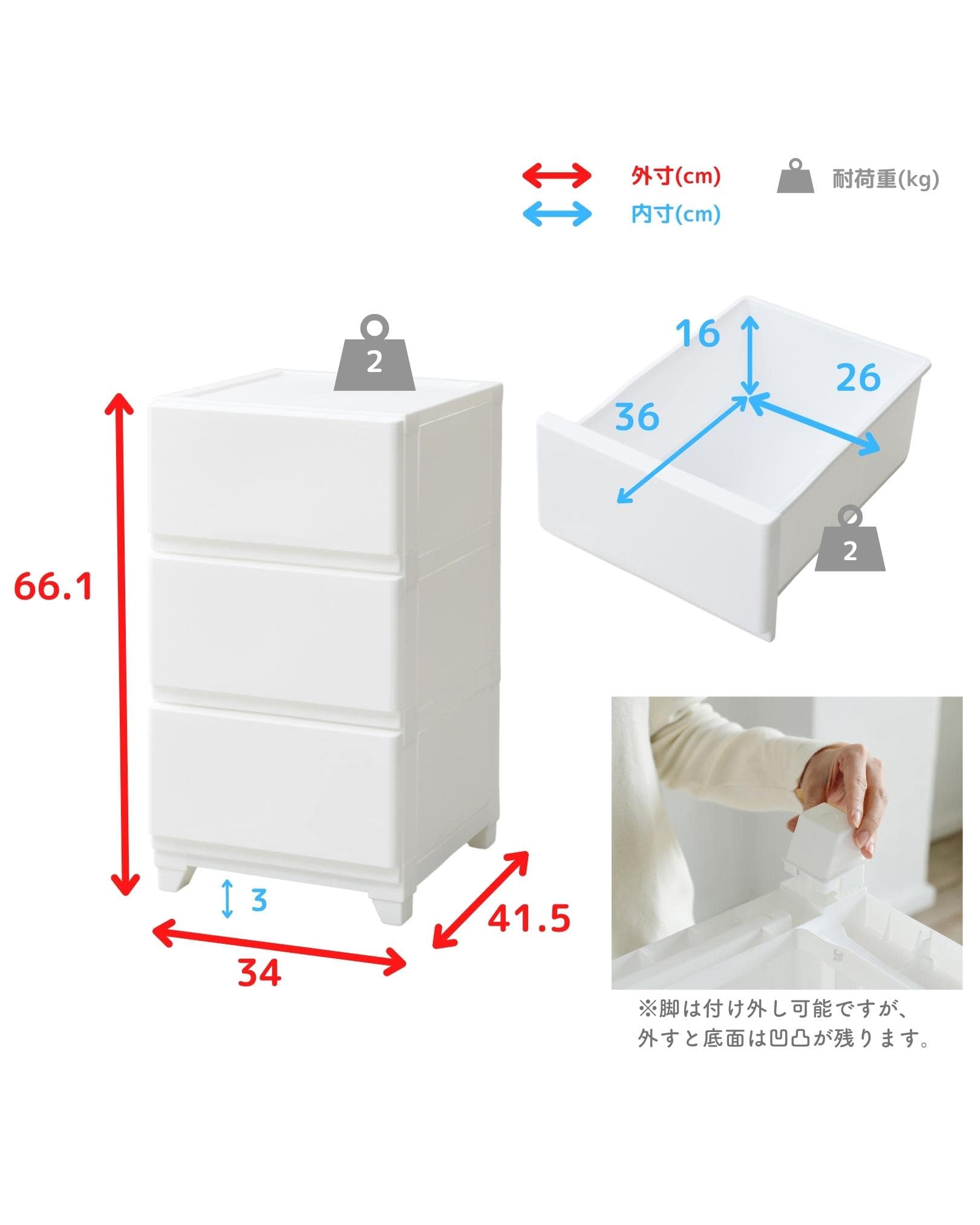 ホコリが入りにくいチェスト 中が透けない 壁付きチェスト スリム 3段 幅34 奥行41.5 高さ66.1cm 日本製