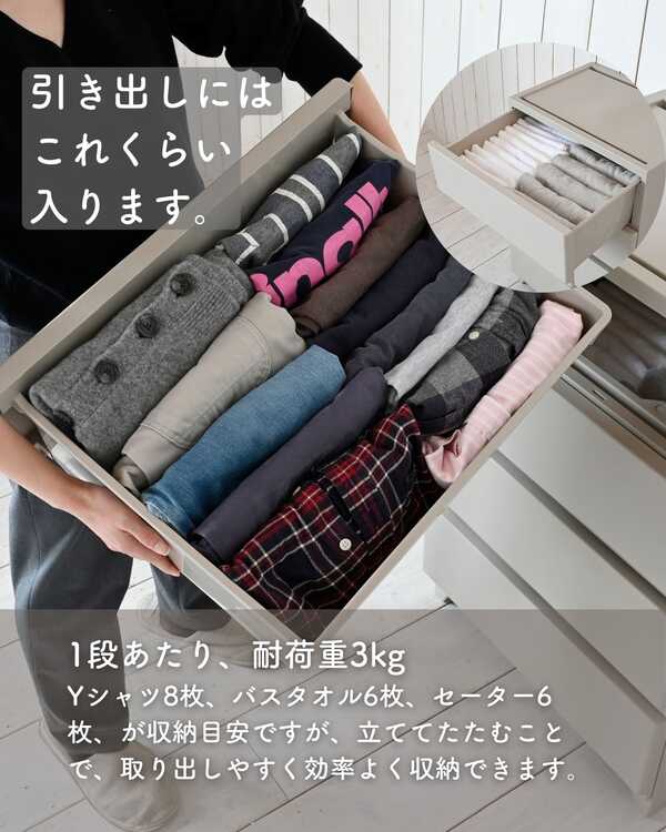 ホコリが入りにくいチェスト 中が透けない 壁付きチェスト ワイド 3段 幅54 奥行41.7 高さ66.1cm 日本製