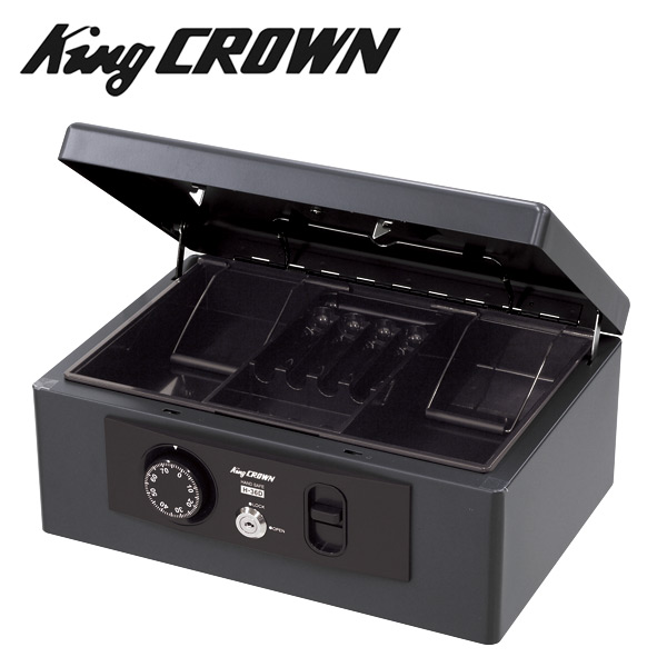 手提金庫 (A4判収納サイズ) ダイヤル＆鍵式 H-36D ダークグレー 日本アイエスケイ King CROWN