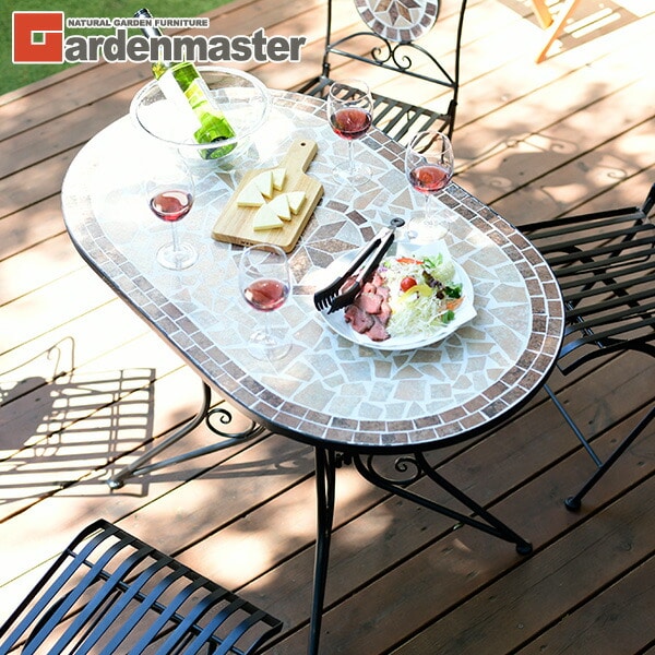 【10％オフクーポン対象】ガーデン テーブル モザイク調 オーバルタイプ HMOT-1060 山善 YAMAZEN ガーデンマスター