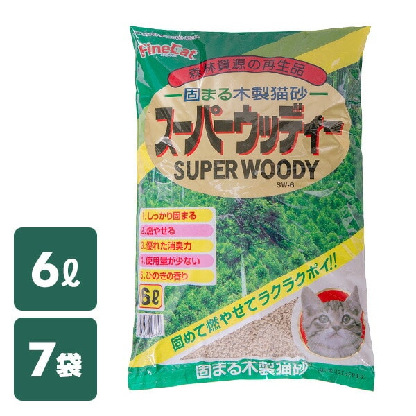固まる木製猫砂 ひのき スーパーウッディー 6L×7 日本製 常陸化工