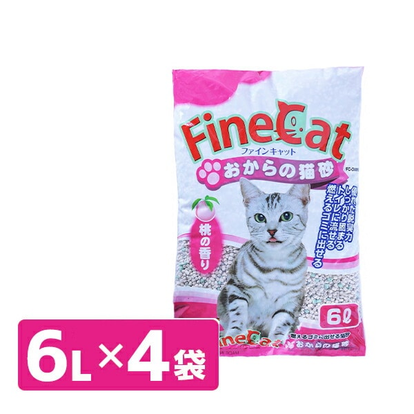 【10％オフクーポン対象】トイレに流せる おからの猫砂 桃の香り(6L×4袋) 常陸化工