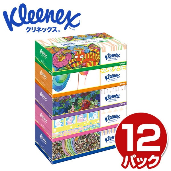 クリネックス Kleenex ティッシュペーパー 360枚(180組) パルプ100％ パラリンアート 5箱×12パック (60箱) 日本製紙クレシア
