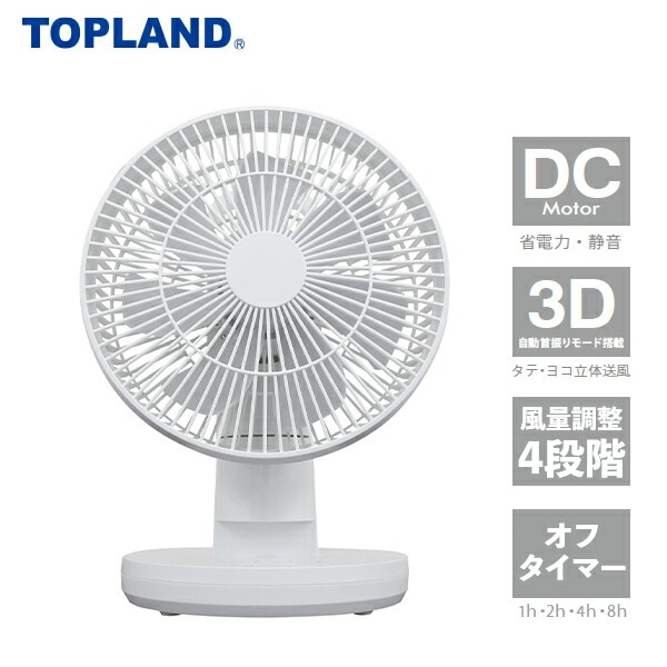 【10％オフクーポン対象】扇風機 3Dデスクファン DCモーター SF-DKL180WT トップランド TOPLAND