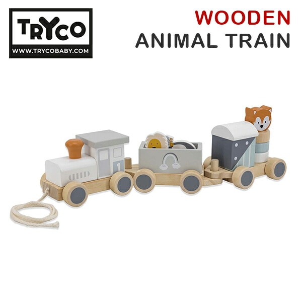 【10％オフクーポン対象】アニマルトレイン (対象10カ月から) 木製 おもちゃ 電車 積み木セット TYTRY303008 トライコ TRYCO