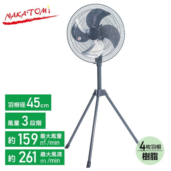 工場扇 アルミ スタンド扇 開放式 45cm羽根 大風量 HSE-45AP ナカトミ NAKATOMI