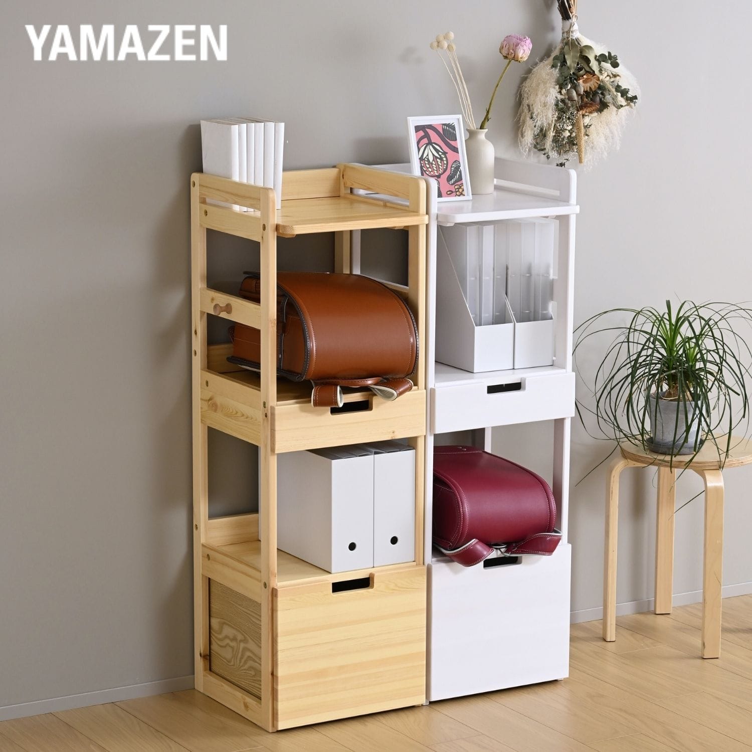 ランドセルラック パイン材 A4対応 幅36.5 奥行40 高さ113cm YRSR-1140 山善 YAMAZEN