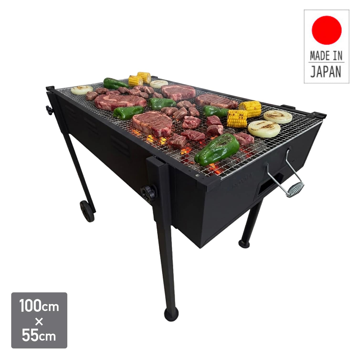 バーベキューコンロ キャスター付き 大型 100×55cm 日本製 G-1000 ホンマ製作所