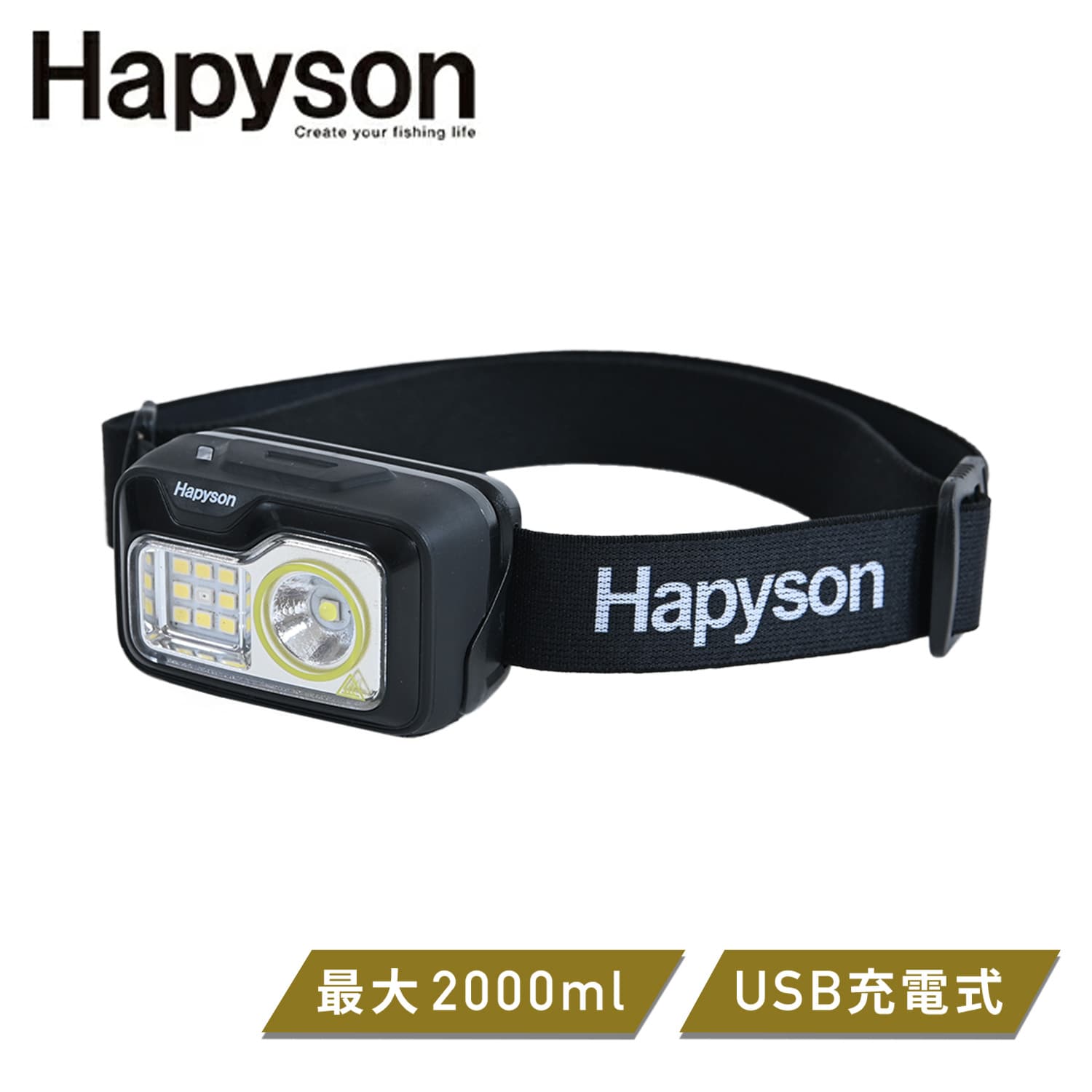 Hapyson 充電式ヘッドランプ 防塵防水IP54 リチウムイオン電池内蔵 1900mAh YF-606 Hapyson ハピソン