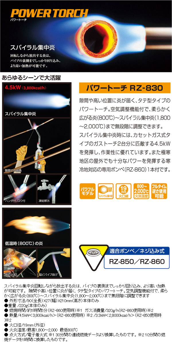 【10％オフクーポン対象】パワートーチ RZ-830 新富士バーナー