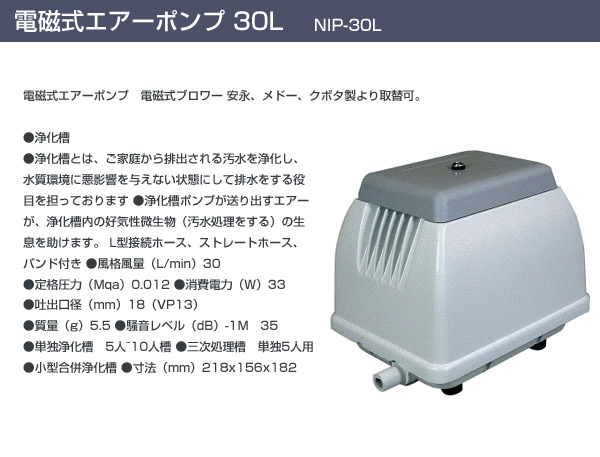 【10％オフクーポン対象】電磁式エアーポンプ 30L NIP-30L ホワイト 日本電興
