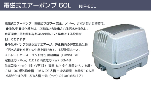 【10％オフクーポン対象】電磁式エアーポンプ 60L NIP-60L ホワイト 日本電興