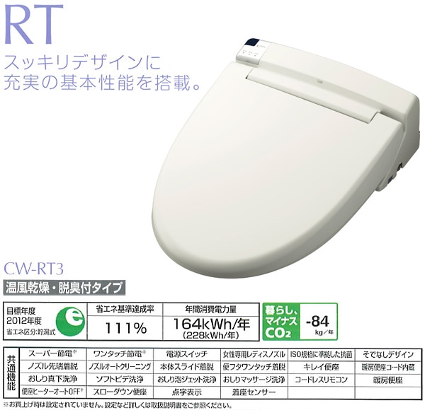 シャワートイレRTシリーズ 温風乾燥 脱臭付タイプ CW-RT3-BN8 オフホワイト イナックス INAX