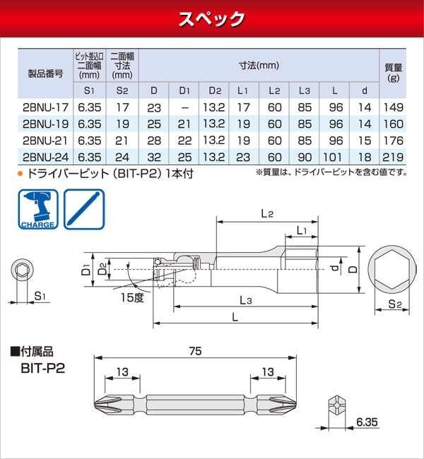 差替式 ユニバーサルビットソケット 6角 24mm 2BNU-24 TONE トネ