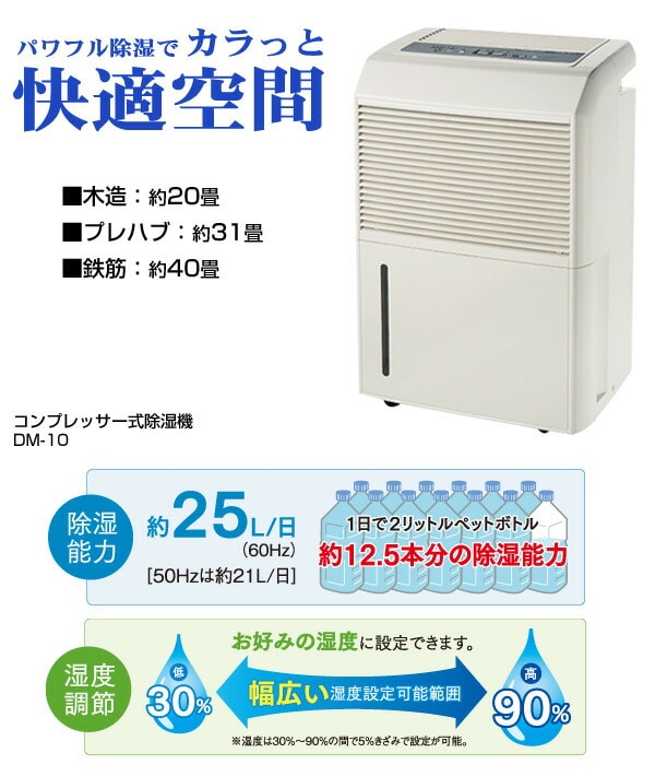 除湿機 コンプレッサー式(木造約20畳/プレハブ約31畳/鉄筋約40畳) DM