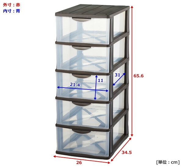 クリアチェスト 5段(2個組) FM-2 ダークブラウン JEJアステージ【10％オフクーポン対象】
