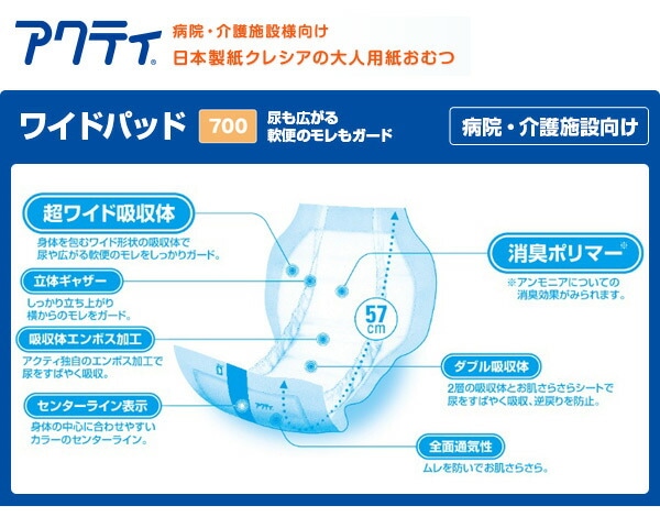 (業務用)アクティ ワイドパッド700 ロング(吸収量700cc)30枚×6(180枚) 日本製紙クレシア