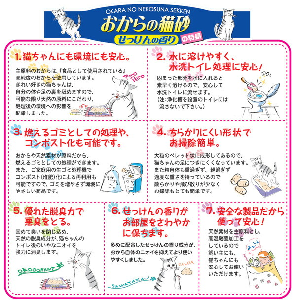 【10％オフクーポン対象】トイレに流せる おからの猫砂 せっけんの香り 6L×4袋 ON-SK6*4 常陸化工