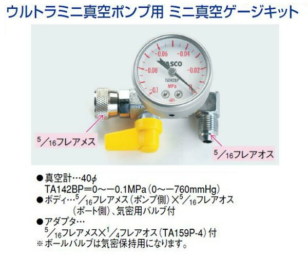 ウルトラミニ真空ポンプ用ミニ真空ゲージキット TA142MK 真空ゲージ