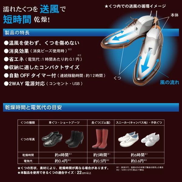 【10％オフクーポン対象】シューズ乾燥機 (コンセント/USB対応) M7510-WT ホワイト トップランド TOPLAND