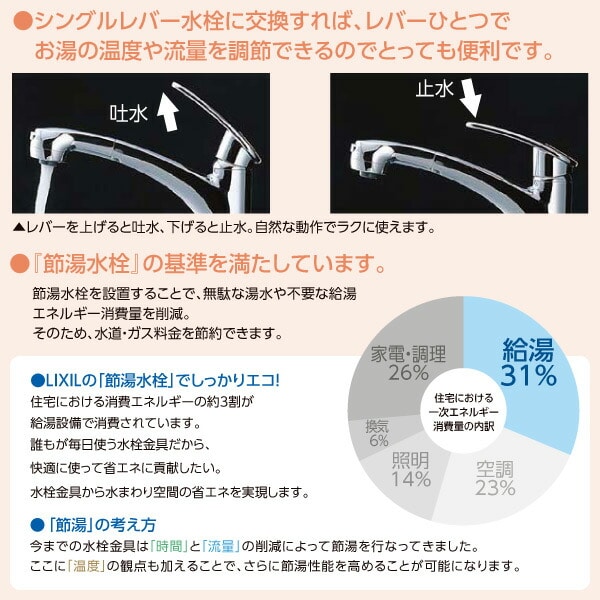 【10％オフクーポン対象】シングルレバー混合水栓 エコハンドル 寒冷地 RSF-863YN イナックス INAX