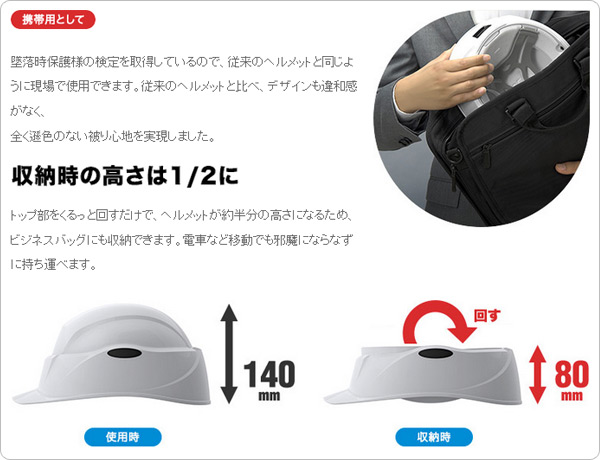 回転式 携帯防犯用ヘルメット クルボ(Crubo) 飛来・落下物用/墜落時保護用 ST#130 谷沢製作所