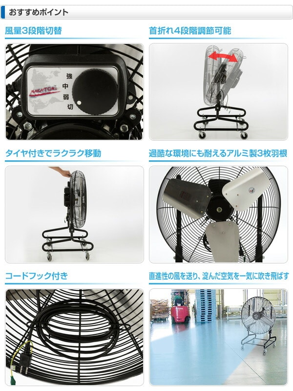 工場扇 産業用送風機 60cm ビッグファン キャスター付き FBF-60V ナカトミ 山善ビズコム オフィス用品/家電/屋外家具の通販 山善公式
