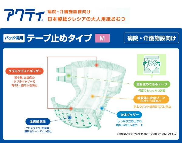 (業務用)アクティ パッド併用テープ止めタイプ スマートMサイズ (総吸収量 約900cc)30枚×3(90枚) 日本製紙クレシア
