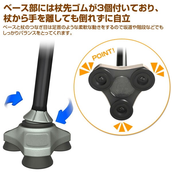 ハリケーン(HURRYCANE) 伸縮式 折りたたみ杖 3点杖 自立式 (高さ8段階調節) ドライブメディカル Drive Medical