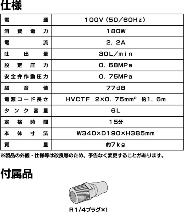 オイルレスエアーコンプレッサー CP-100N ナカトミ | 山善ビズコム 