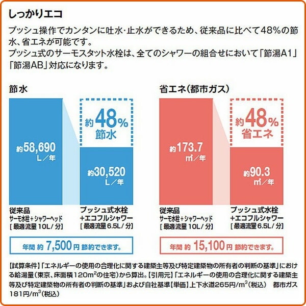 浴室用 サーモスタット付シャワーバス水栓 エコフルシャワー プッシュ操作 凍結防止水抜き 寒冷地 RBF-815N イナックス INAX