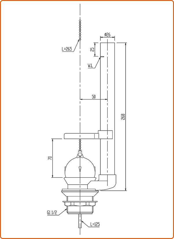 密結洗落しロータンク用フロート弁(弁座内径38mm/フロート管268mm) PK-TF-810C イナックス INAX