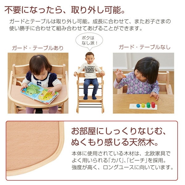 【10％オフクーポン対象】木製 折りたたみ スマートハイチェアIII ベビーチェア (テーブル付き) 6280005001 日本育児