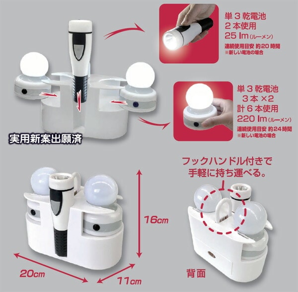 防災灯 防災ライト 懐中電灯 YBT-3 ホワイト | 山善ビズコム オフィス