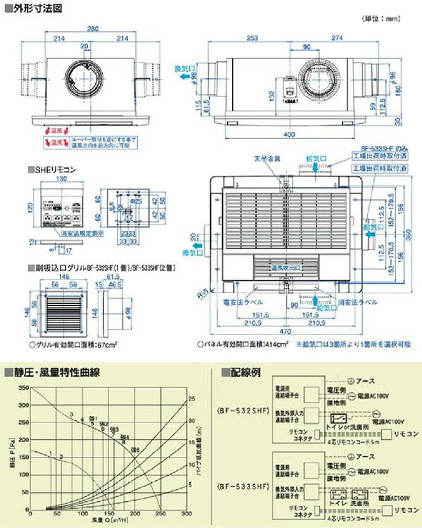 BF-533SHF 3室換気 天井埋込型 販売終了】浴室換気乾燥暖房器具 (天井取付タイプ・3室換気タイプ) BF