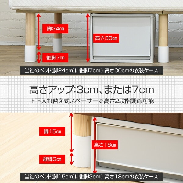 販売終了】脚のみ2本 脚付きマットレス用 継ぎ脚 高さ+3/7cm 脚長ノブ