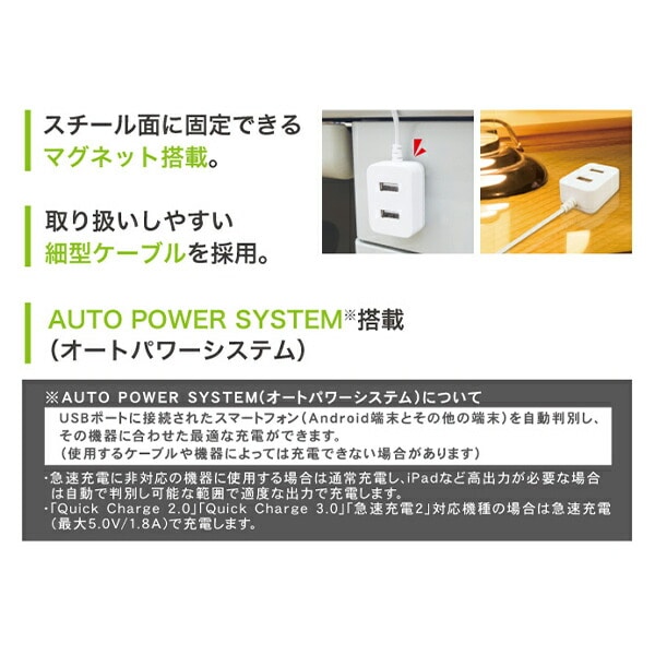 電源タップ 1個口 TPE10-WT 1.0ｍ USB2ポート 急速充電 トップランド TOPLAND