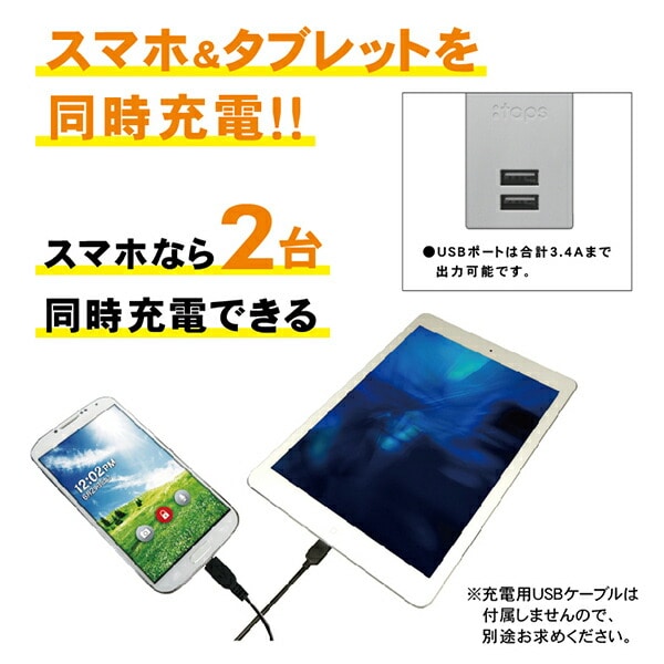 【10％オフクーポン対象】電源タップ 3個口 TPP500-GR USB 2ポート 急速充電 雷ガード搭載 トップランド TOPLAND