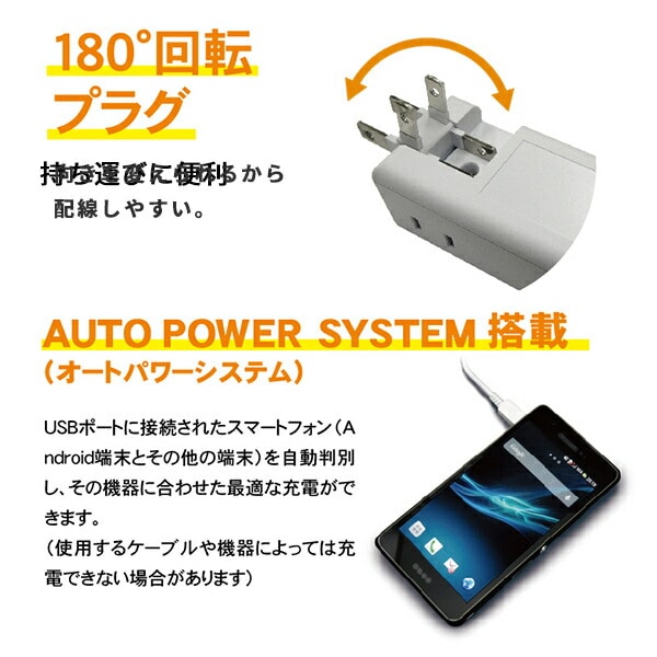 【10％オフクーポン対象】電源タップ 3個口 TPP500-GR USB 2ポート 急速充電 雷ガード搭載 トップランド TOPLAND