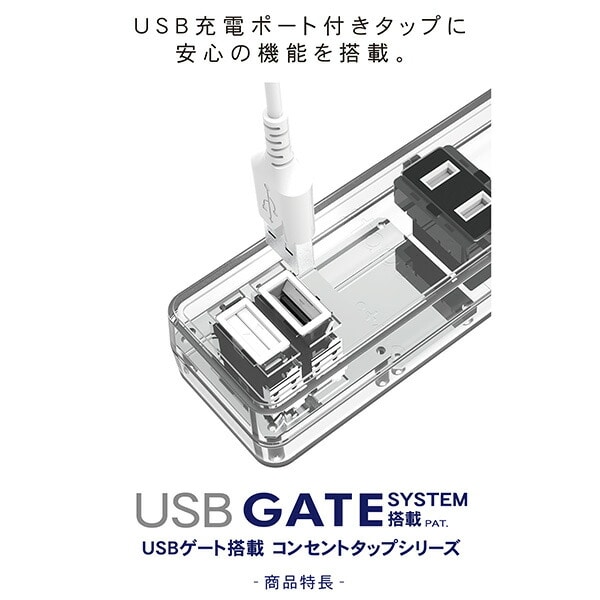 【10％オフクーポン対象】電源タップ 4個口 USBポート 2個口 2.5m 合計1400Wまで 個別スイッチ GTS425-WT ホワイト トップランド TOPLAND