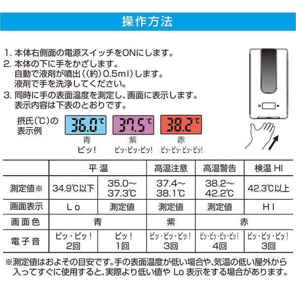 非接触 手の表面温度の測定機能付き エチケットウォッシャー ET-JIN120