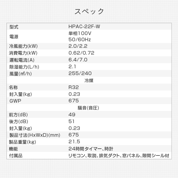 スポットエアコン HPAC-22D-W ハイセンスジャパン Hisense | 山善