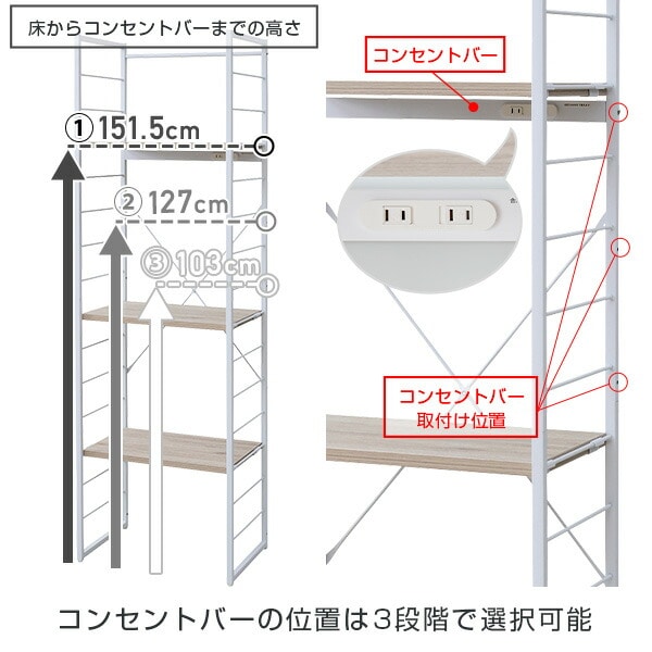 【10％オフクーポン対象】ゴミ箱上ラック 全体耐荷重75㎏ 2口コンセント付き (幅59 奥行き40 高さ195.5cm) MES-19603 山善 YAMAZEN