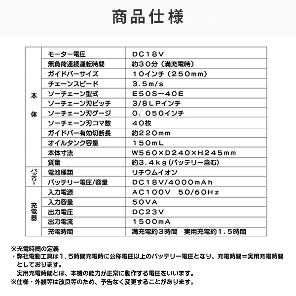 18V充電式 バッテリー 電動チェーンソー BCS-250D/N1 ナカトミ NAKATOMI ドリームパワー