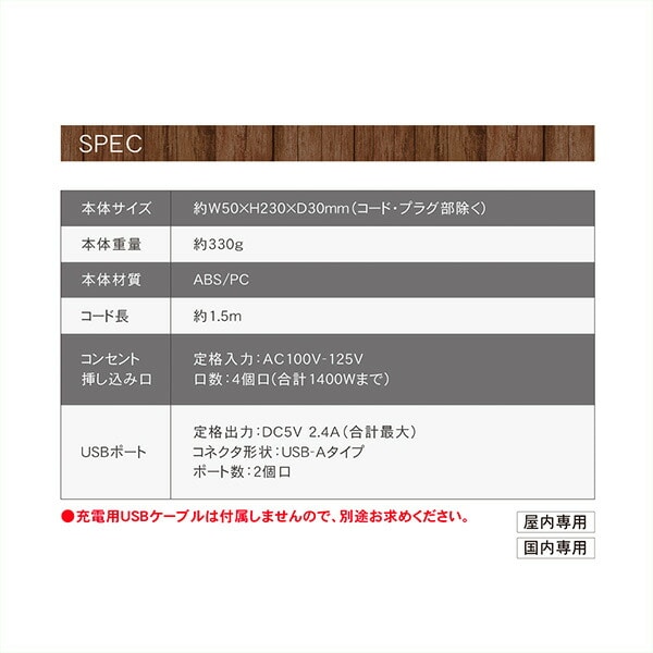 USB付き節電4個口タップ1.5m 電源タップ  MTS15 トップランド TOPLAND