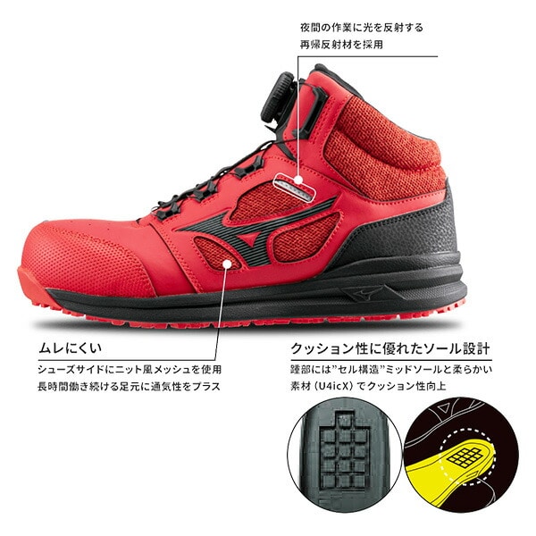 安全靴 オールマイティ ALMIGHTY LSII73M BOA ミッドカット F1GA2203 ミズノ MIZUNO