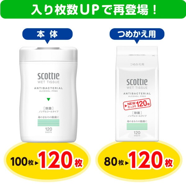 スコッティ ウェットティッシュ 120枚入り×12個 ノンアルコール・天然除菌成分配合 日本製紙クレシア