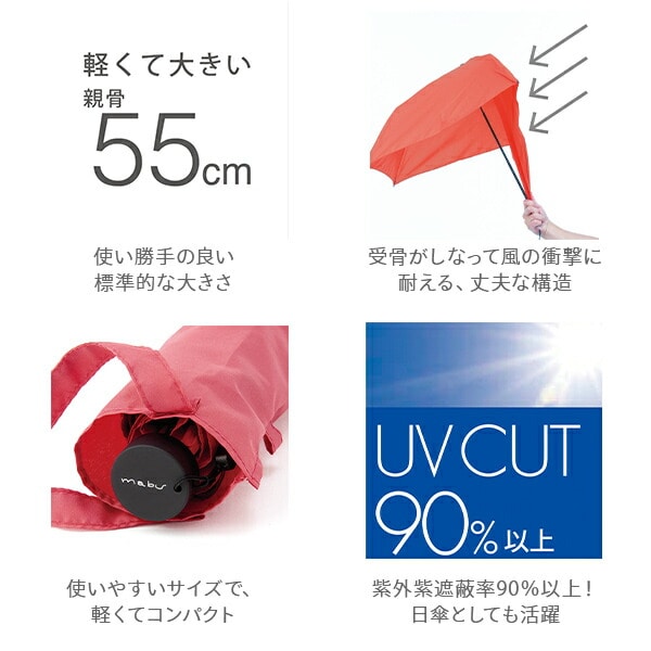 【10％オフクーポン対象】折りたたみ傘 6本骨 55cmベーシックライトマルチミニ デザイン マブ mabu/SMV JAPAN