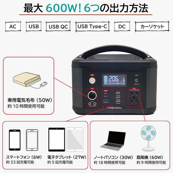 ポータブル電源 174000mAh/626.4Wh SE0005 スマイル | 山善ビズコム