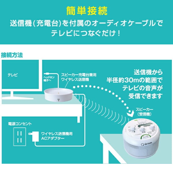 ワイヤレス お手元スピーカー テレビ用 AM/FMラジオ 生活防水 QWTS